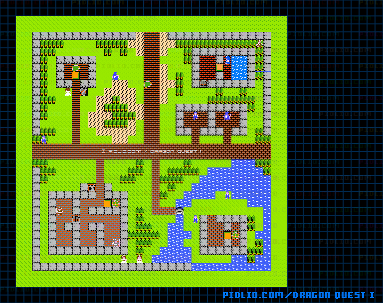 ラダトームの町のマップ画像 / FC版ドラゴンクエストI攻略 ─ pidlio.com