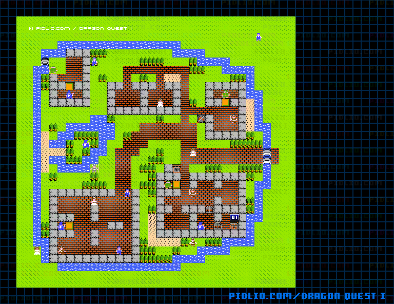 リムルダールの町のマップ画像 / FC版ドラゴンクエストI攻略 ─ pidlio.com