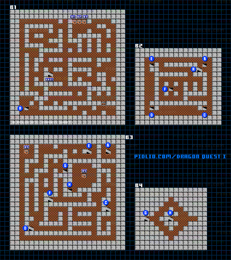 ガライの墓のマップ画像 ／ FC版ドラゴンクエストI攻略 ─ pidlio.com