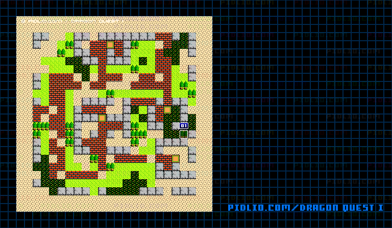 ドムドーラの町のマップ画像 / FC版ドラゴンクエストI攻略 ─ pidlio.com