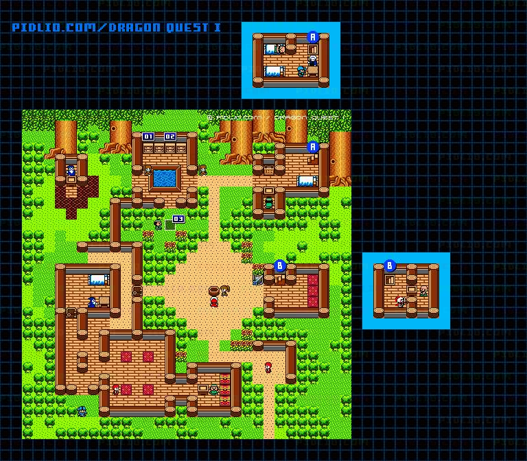 マイラの村のマップ画像 / GB版ドラゴンクエストI攻略 ─ pidlio.com