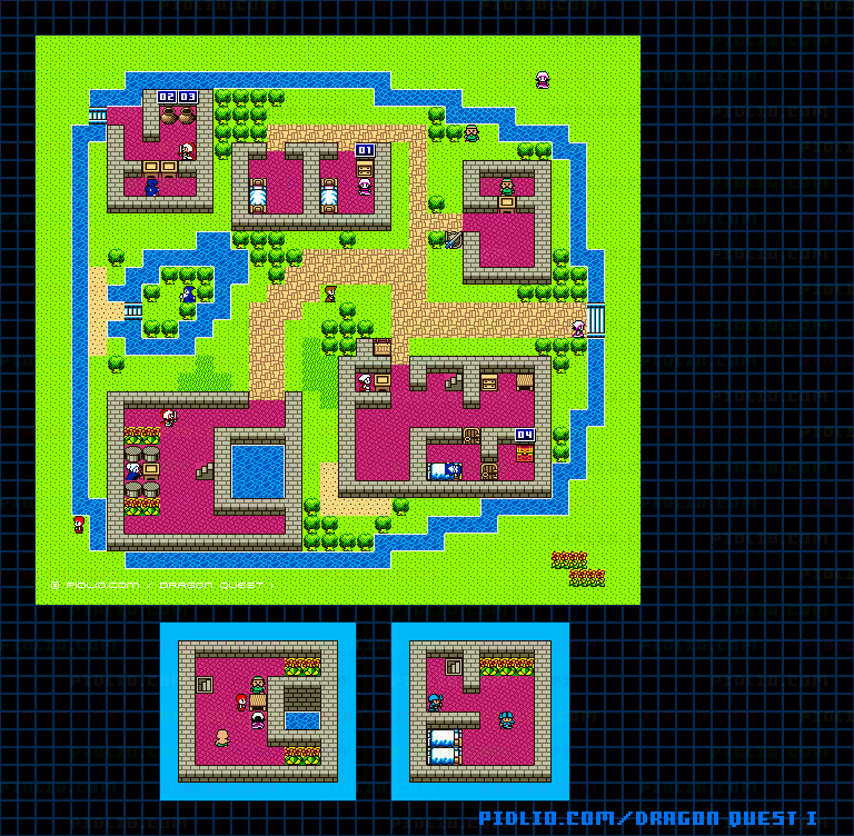 リムルダールの町のマップ画像 / GB版ドラゴンクエストI攻略 ─ pidlio.com