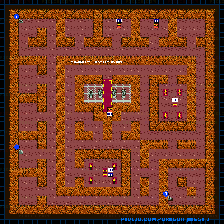 岩山の洞窟B2のマップ画像 ／ GB版ドラゴンクエストI攻略 ─ pidlio.com