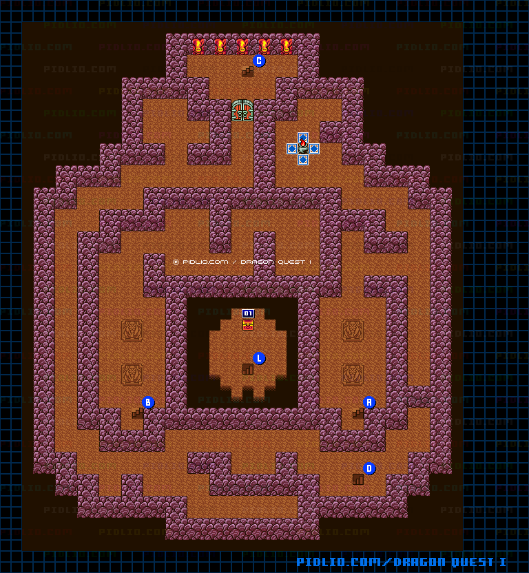 竜王の城B1のマップ画像 ／ GB版ドラゴンクエストI攻略 ─ pidlio.com