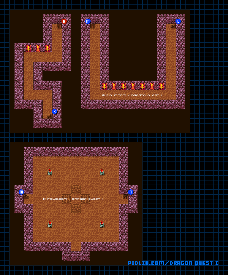 竜王の城B5～B6のマップ画像 ／ GB版ドラゴンクエストI攻略 ─ pidlio.com