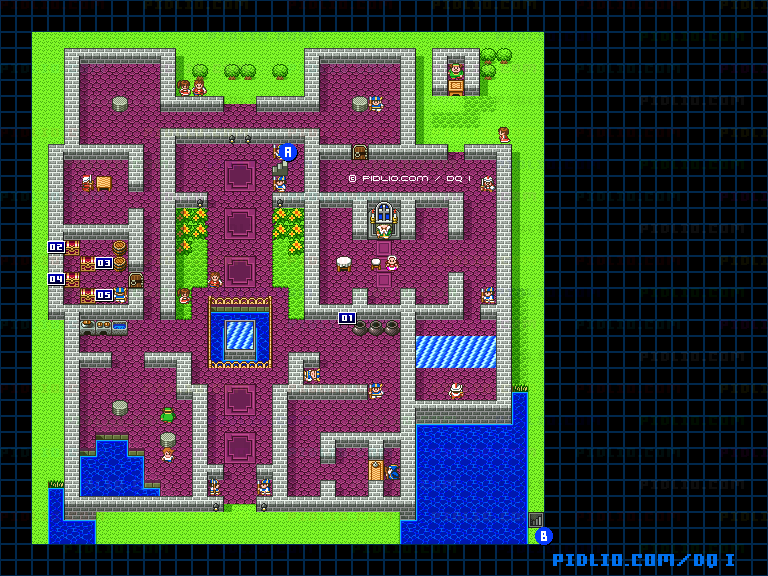 ラダトームの城1Fのマップ画像 ／ SFC版ドラゴンクエストI攻略 ─ pidlio.com
