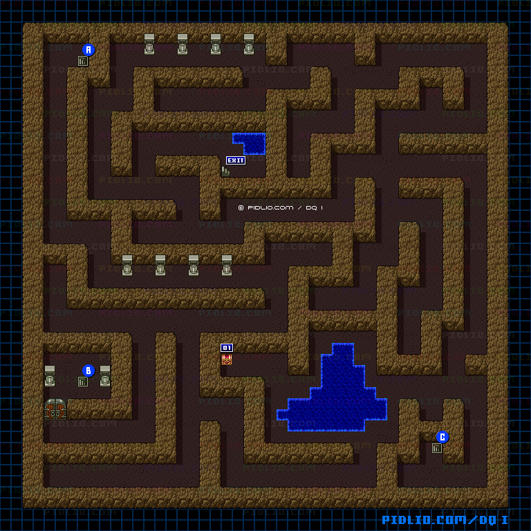 岩山の洞窟B1のマップ画像 / SFC版ドラゴンクエストI攻略 ─ pidlio.com