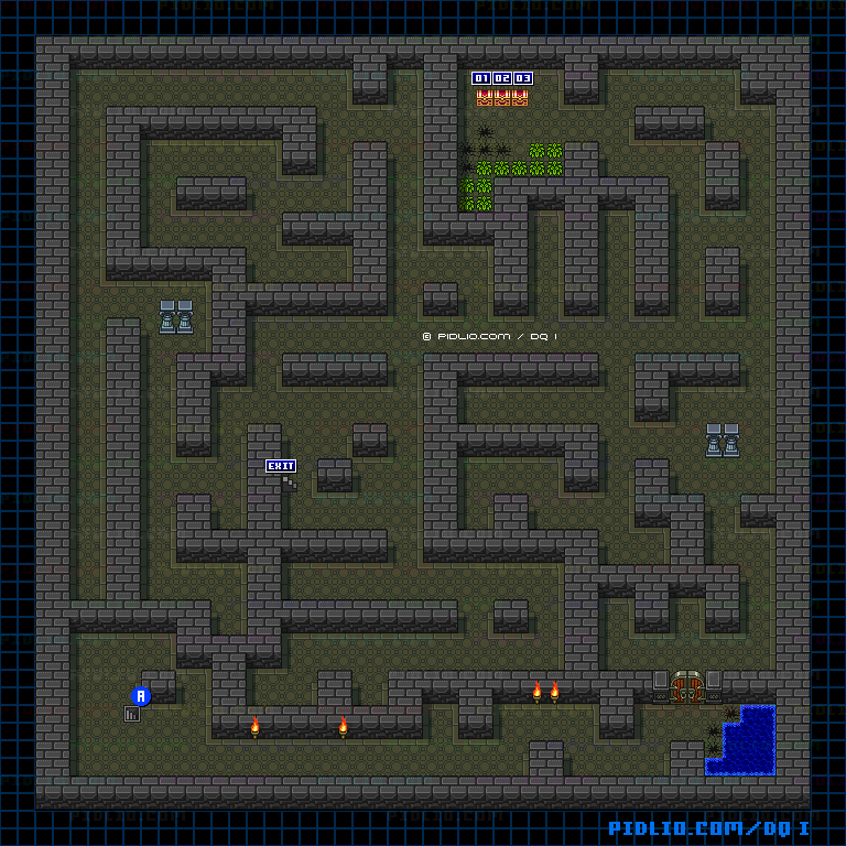 ガライの墓B1のマップ画像 ／ SFC版ドラゴンクエストI攻略 ─ pidlio.com