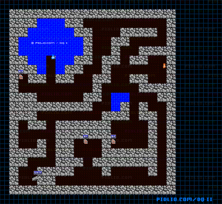 勇者の泉の洞窟のマップ画像 ／ FC版ドラゴンクエストII攻略 ─ pidlio.com
