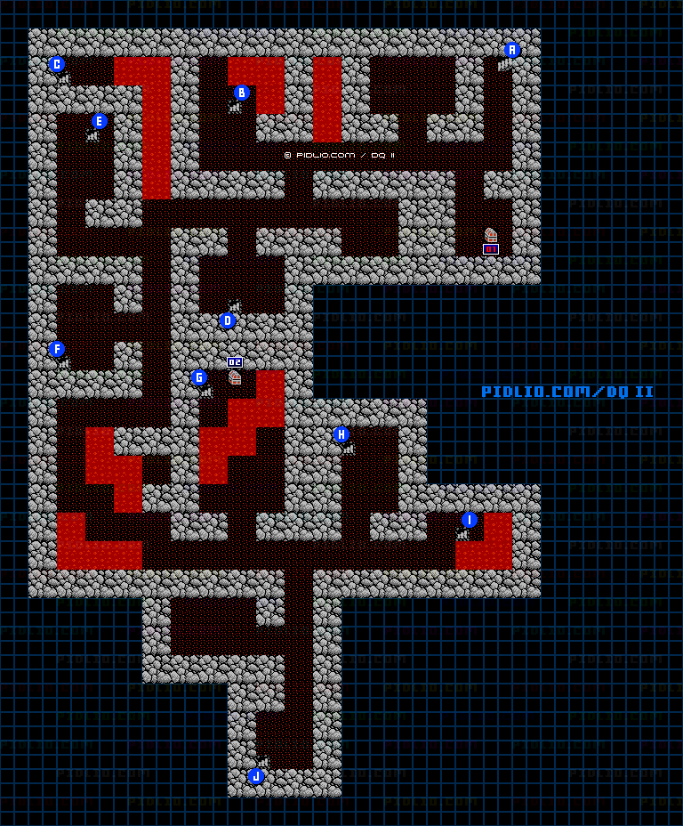 海底の洞窟B2のマップ画像 ／ FC版ドラゴンクエストII攻略 ─ pidlio.com