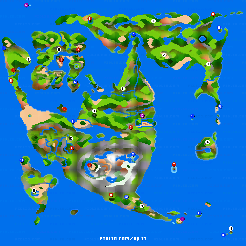 ワールドマップ（世界地図）画像 ／ FC版ドラゴンクエストII攻略 ─ pidlio.com