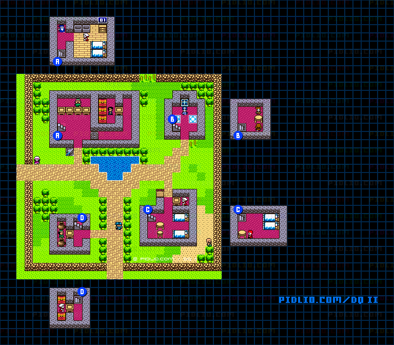 リリザの町のマップ画像 ／ GB版ドラゴンクエストII攻略 ─ pidlio.com