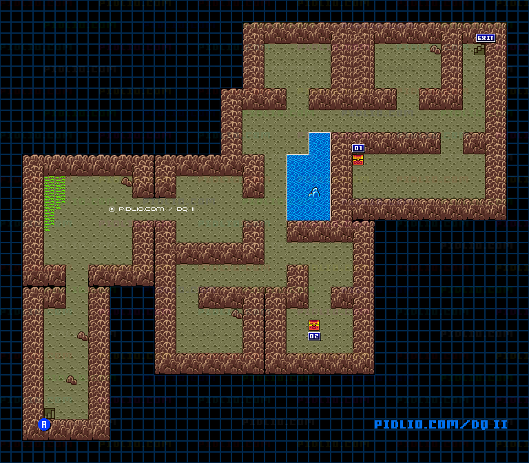 湖の洞窟B1のマップ画像 ／ GB版ドラゴンクエストII攻略 ─ pidlio.com