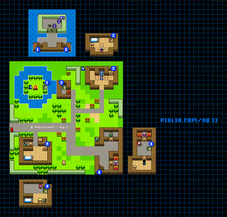 ムーンペタの町のマップ画像 ／ GB版ドラゴンクエストII攻略 ─ pidlio.com