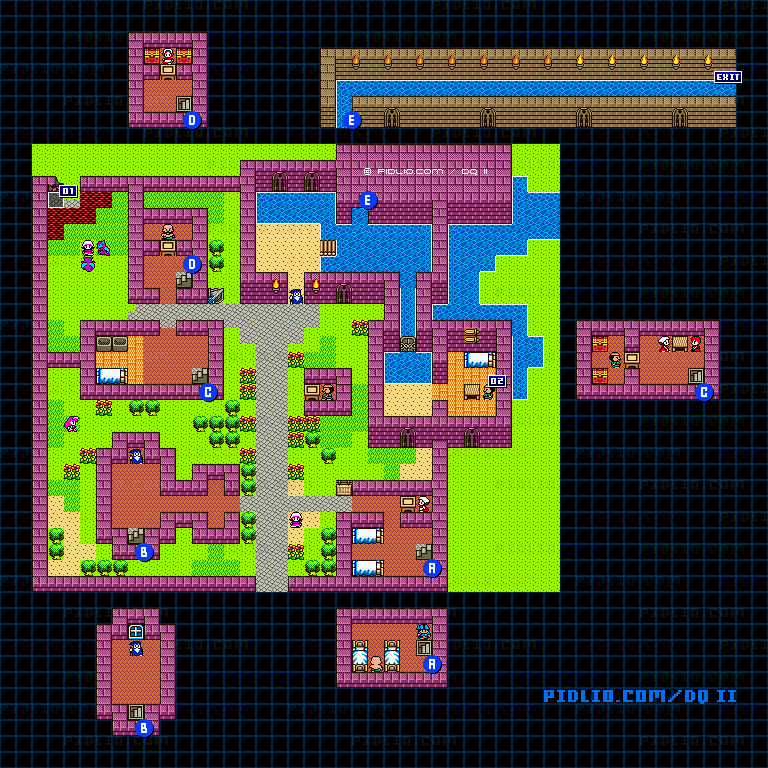 ルプガナの町のマップ画像 / GB版ドラゴンクエストII攻略 ─ pidlio.com