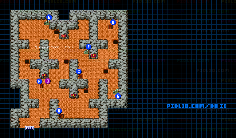 ロンダルキアの洞窟1Fのマップ画像 ／ GB版ドラゴンクエストII攻略 ─ pidlio.com