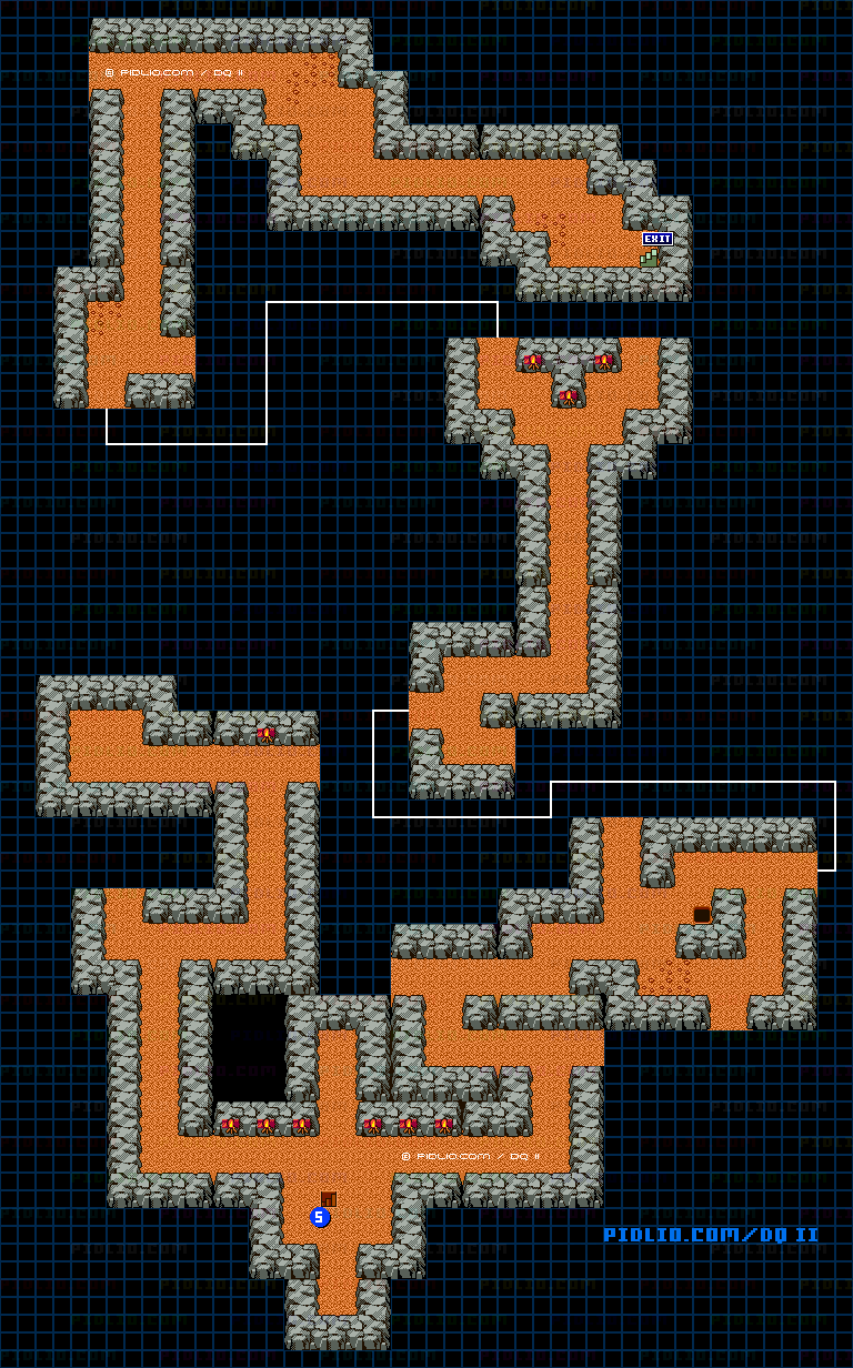 ロンダルキアの洞窟6Fのマップ画像 ／ GB版ドラゴンクエストII攻略 ─ pidlio.com