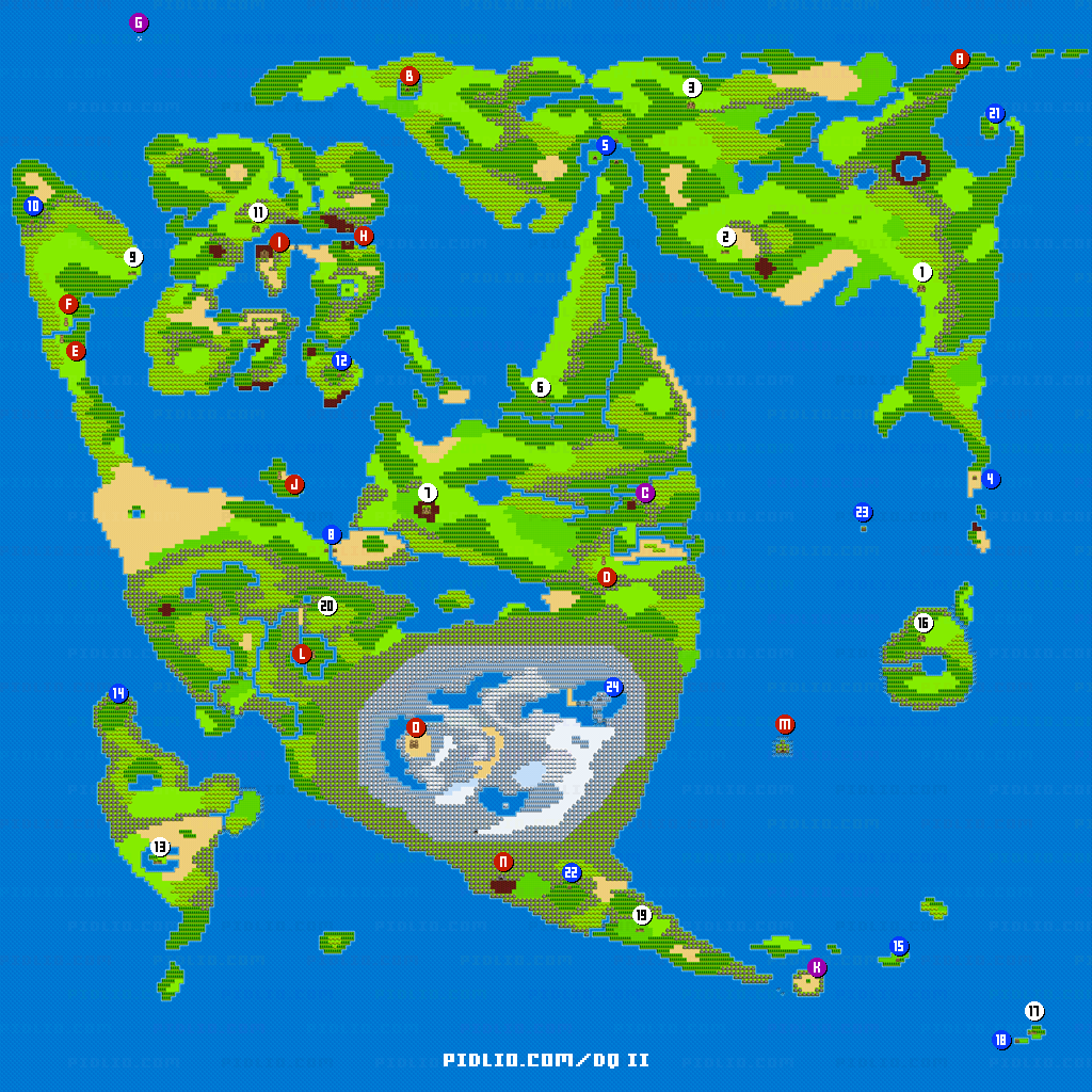 ワールドマップ(世界地図)画像 / GB版ドラゴンクエストII攻略 ─ pidlio.com