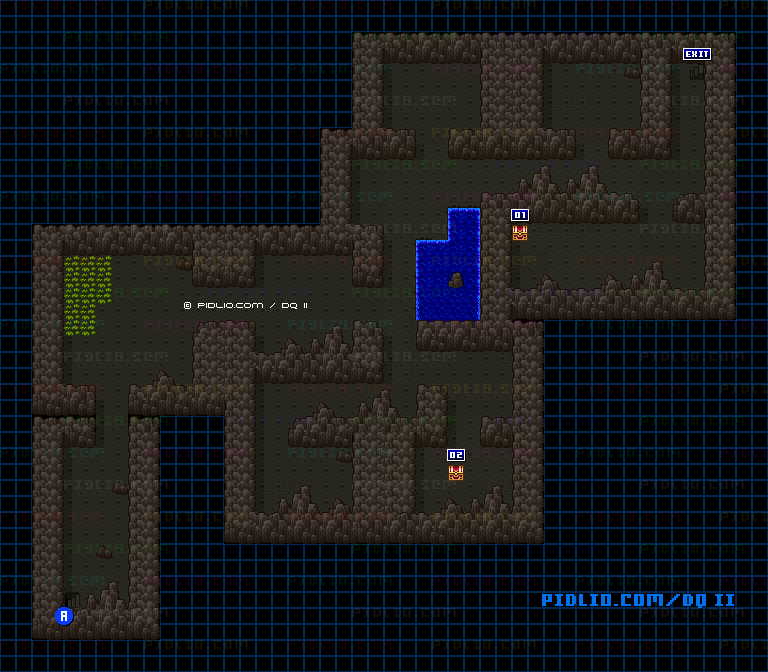 湖の洞窟B1のマップ画像 ／ SFC版ドラゴンクエストII攻略 ─ pidlio.com