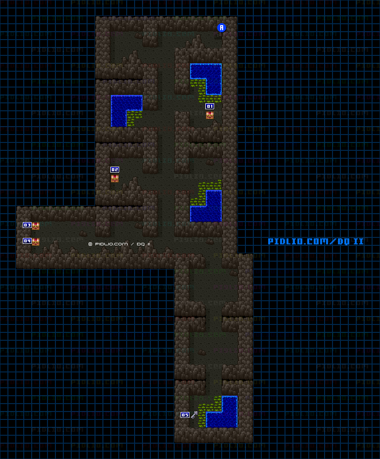 湖の洞窟B2のマップ画像 ／ SFC版ドラゴンクエストII攻略 ─ pidlio.com