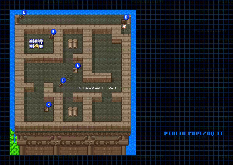 風の塔2Fのマップ画像 ／ SFC版ドラゴンクエストII攻略 ─ pidlio.com