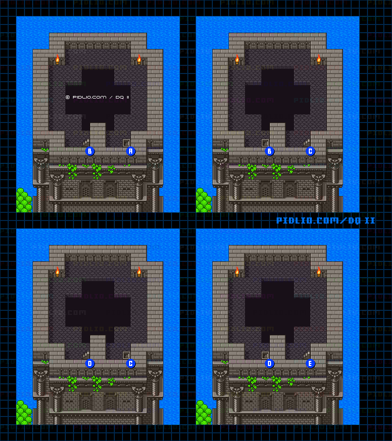 ドラゴンの角・南2F～5Fのマップ画像 ／ SFC版ドラゴンクエストII攻略 ─ pidlio.com