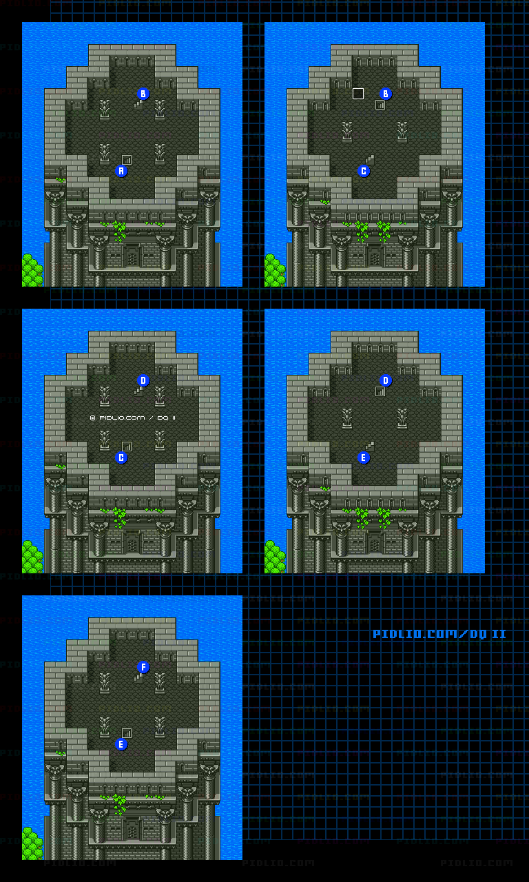 ドラゴンの角・北2F～6Fのマップ画像 ／ SFC版ドラゴンクエストII攻略 ─ pidlio.com