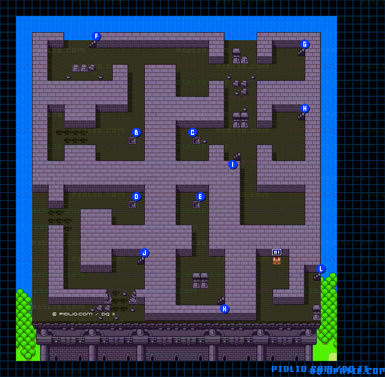 大灯台2Fのマップ画像 ／ SFC版ドラゴンクエストII攻略 ─ pidlio.com