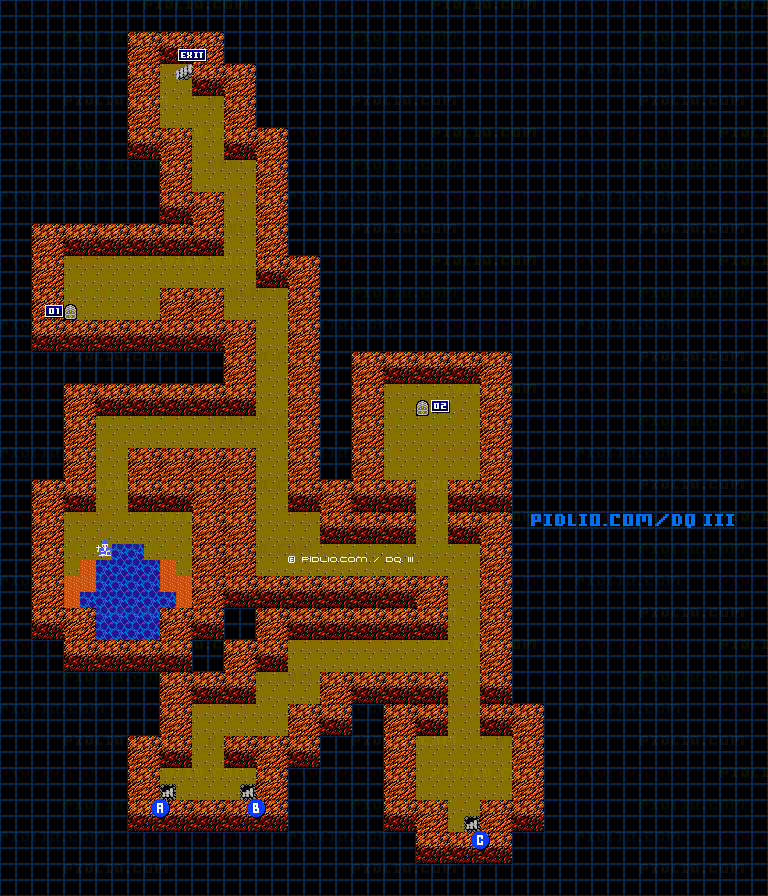 ノアニール西の洞窟B1のマップ画像 ／ FC版ドラゴンクエストIII攻略 ─ pidlio.com