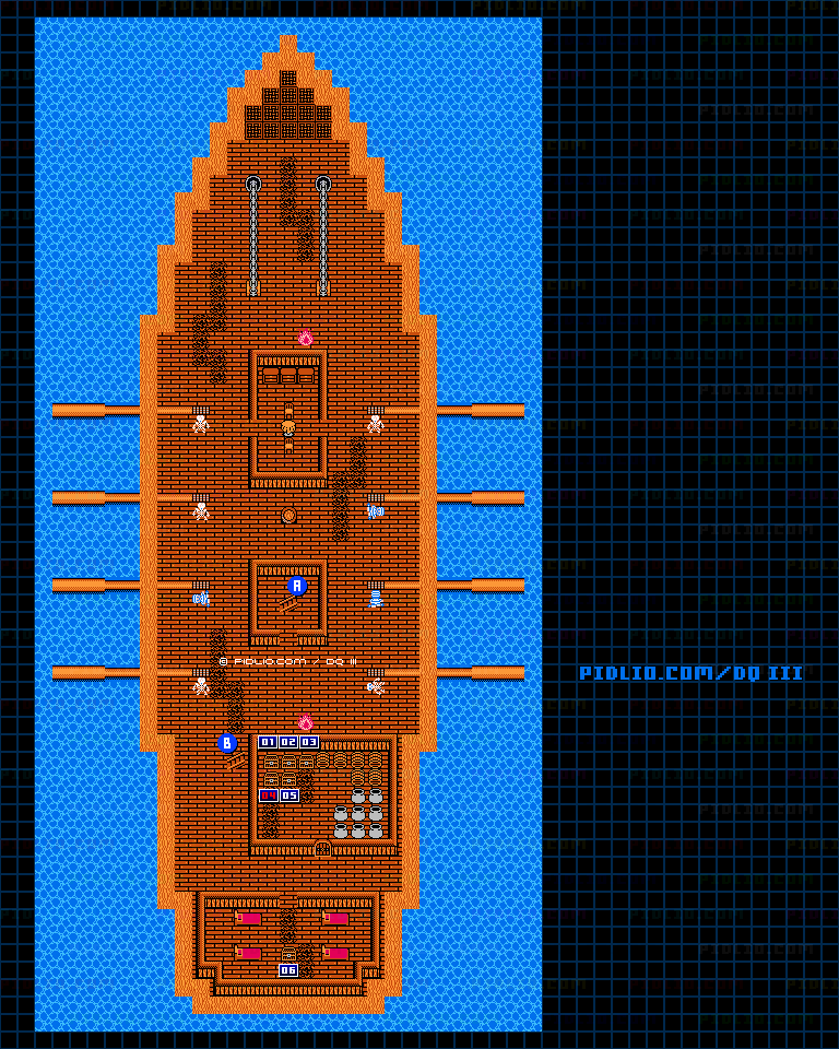 幽霊船・船内のマップ画像 ／ FC版ドラゴンクエストIII攻略 ─ pidlio.com