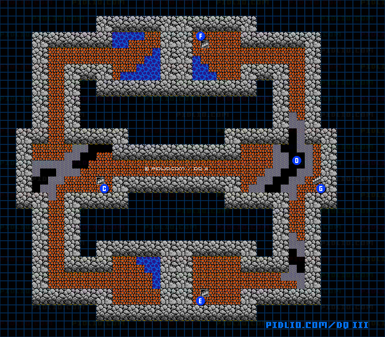 ネクロゴンドの洞窟B2のマップ画像 ／ FC版ドラゴンクエストIII攻略 ─ pidlio.com