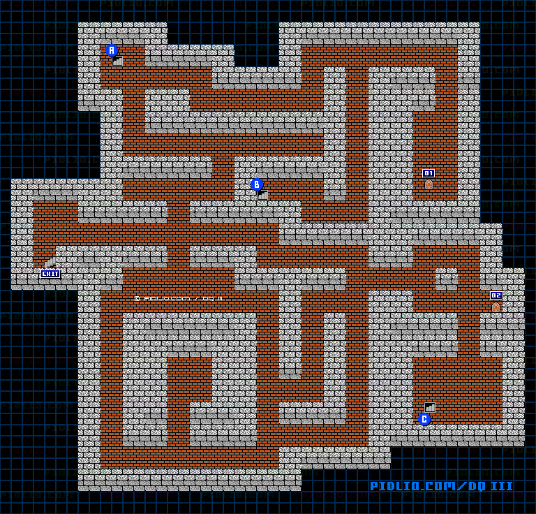 岩山の洞窟のマップ画像 ／ FC版ドラゴンクエストIII攻略 ─ pidlio.com