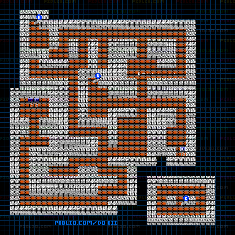 岩山の洞窟のマップ画像 ／ FC版ドラゴンクエストIII攻略 ─ pidlio.com