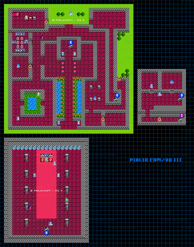 アリアハンの城・城内のマップ画像 ／ FC版ドラゴンクエストIII攻略 ─ pidlio.com