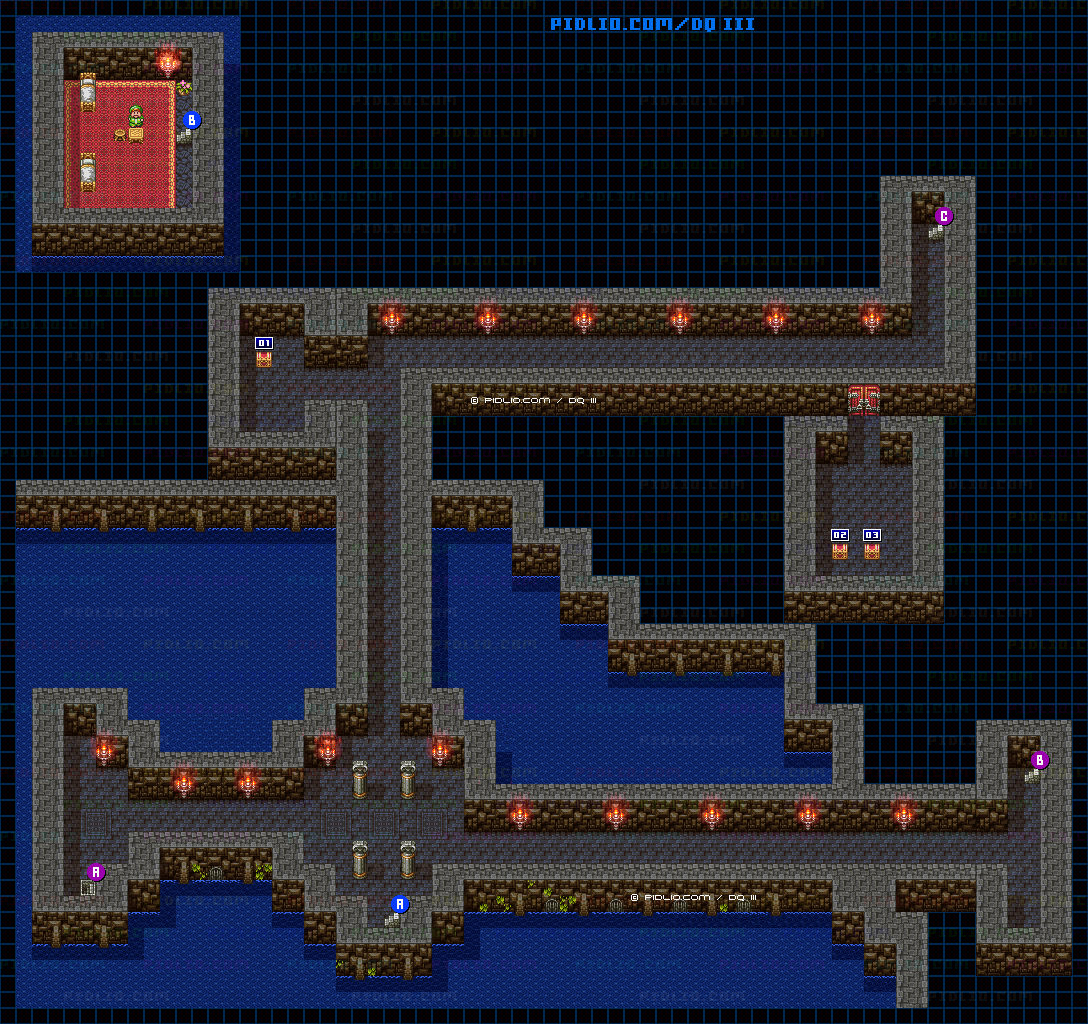 ナジミの塔・地下1階のマップ画像 ／ SFC版ドラゴンクエスト3攻略 ─ pidlio.com