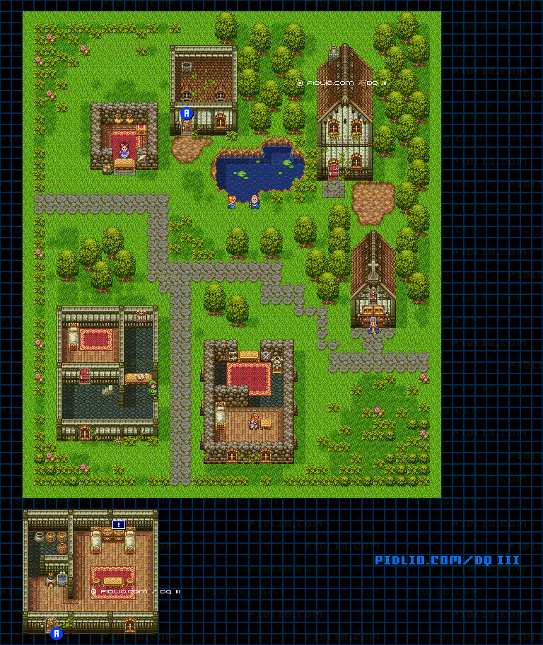 性格診断「村でのお使い」のマップ画像 ／ SFC版ドラゴンクエスト3攻略 ─ pidlio.com