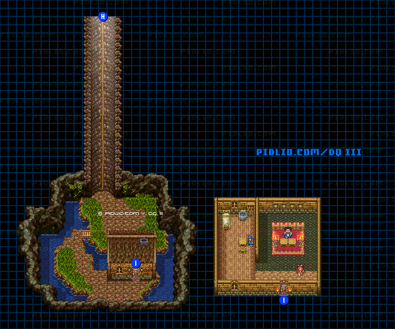 アリアハン城下町・井戸・メダルおじさんのマップ画像 ／ SFC版ドラゴンクエスト3攻略 ─ pidlio.com