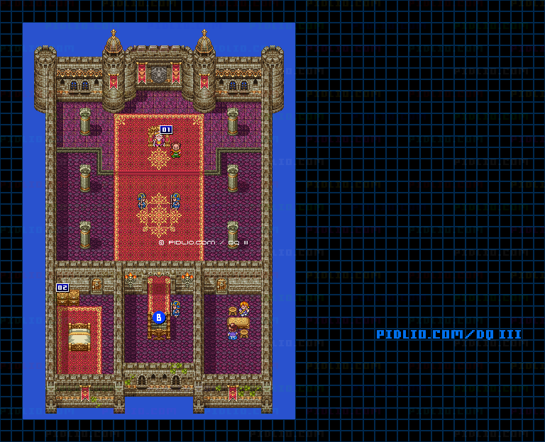 アリアハンの城・城内2階のマップ画像 ／ SFC版ドラゴンクエスト3攻略 ─ pidlio.com