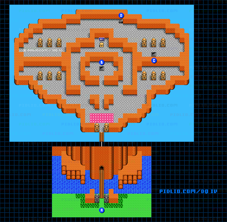 魔神像2Fのマップ画像 ／ FC版ドラゴンクエストIV攻略 ─ pidlio.com