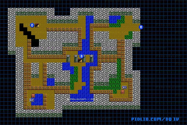 闇の洞窟B2のマップ画像 ／ FC版ドラゴンクエストIV攻略 ─ pidlio.com