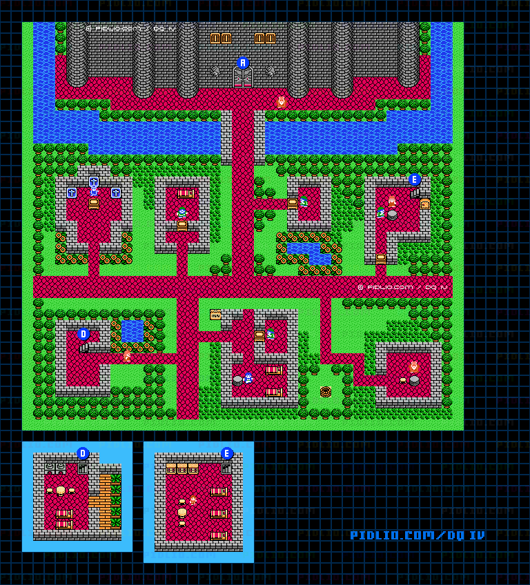バトランド城・城下町観のマップ画像 ／ FC版ドラゴンクエストIV攻略 ─ pidlio.com