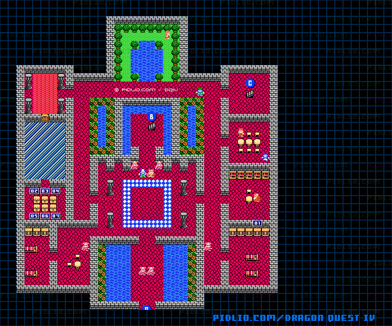 バトランド城・城内1Fのマップ画像 ／ FC版ドラゴンクエストIV攻略 ─ pidlio.com