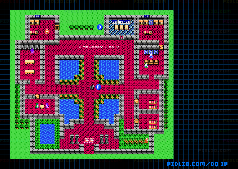 サントハイム城1Fのマップ画像 ／ FC版ドラゴンクエストIV攻略 ─ pidlio.com