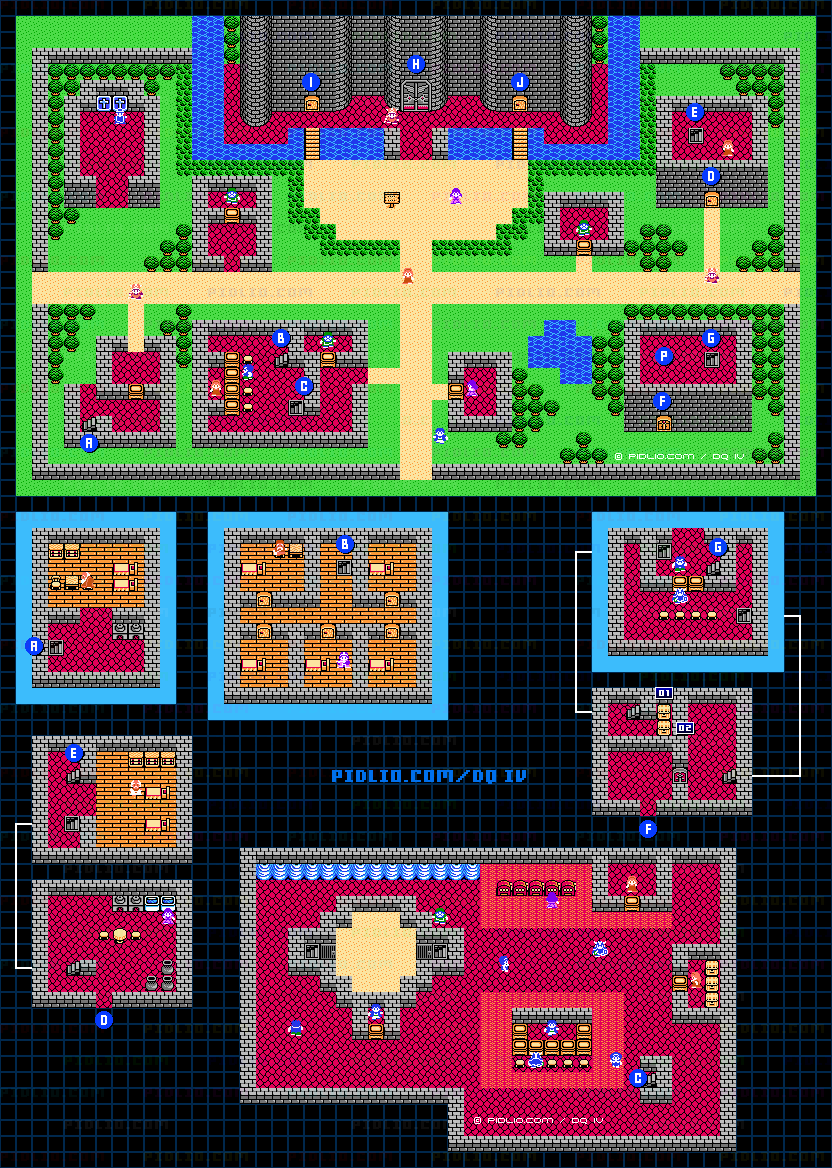 エンドール城・城下町のマップ画像 / FC版ドラゴンクエストIV攻略 ─ pidlio.com