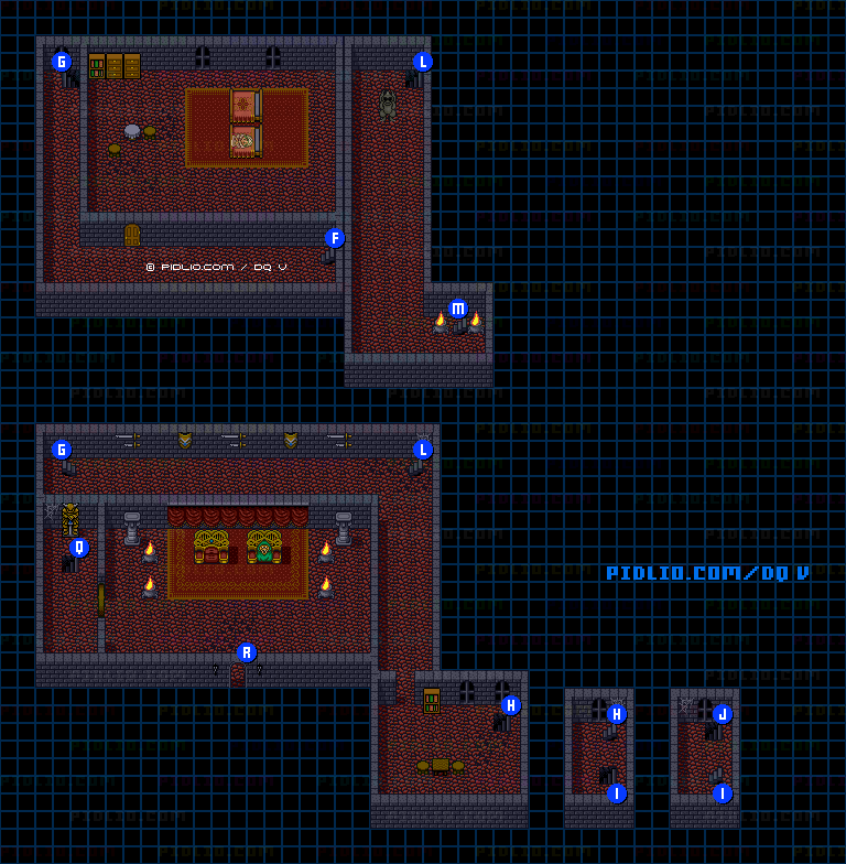 レヌール城・城内中層のマップ画像 ／ SFC版ドラゴンクエストV攻略 ─ pidlio.com