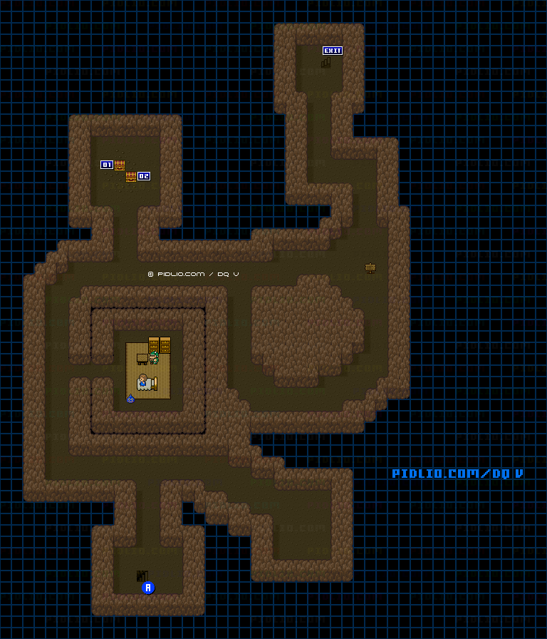 ドワーフの洞窟B1のマップ画像 ／ SFC版ドラゴンクエストV攻略 ─ pidlio.com