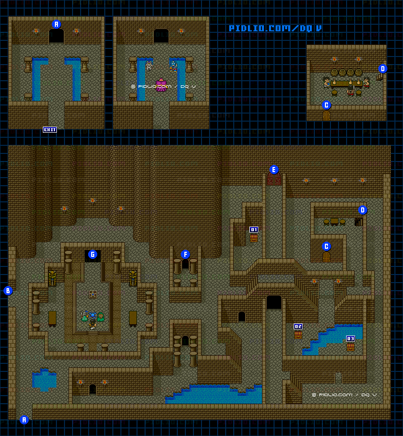 古代の遺跡・南側のマップ画像 ／ SFC版ドラゴンクエストV攻略 ─ pidlio.com