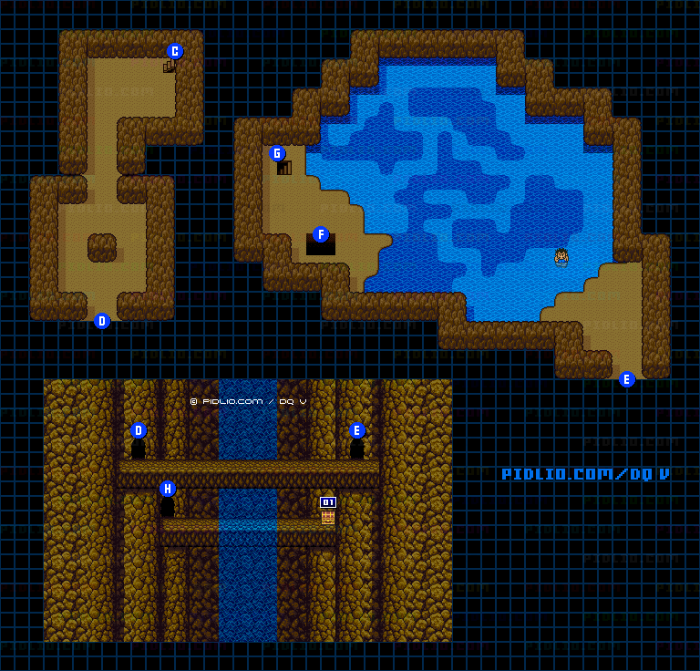 滝の洞窟B4のマップ画像 ／ SFC版ドラゴンクエストV攻略 ─ pidlio.com