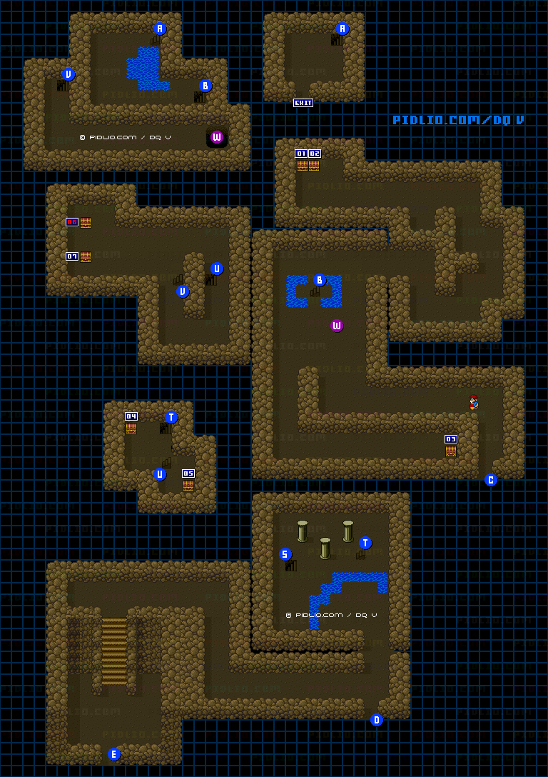 グランバニア山の洞窟・上層のマップ画像 ／ SFC版ドラゴンクエストV攻略 ─ pidlio.com