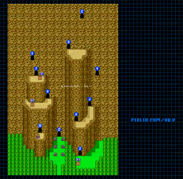 グランバニア山の洞窟・壁面のマップ画像 ／ SFC版ドラゴンクエストV攻略 ─ pidlio.com